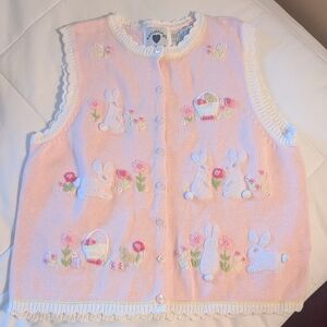 Hartstrings Easter Knit And Embroidered Pink Bunny Vest